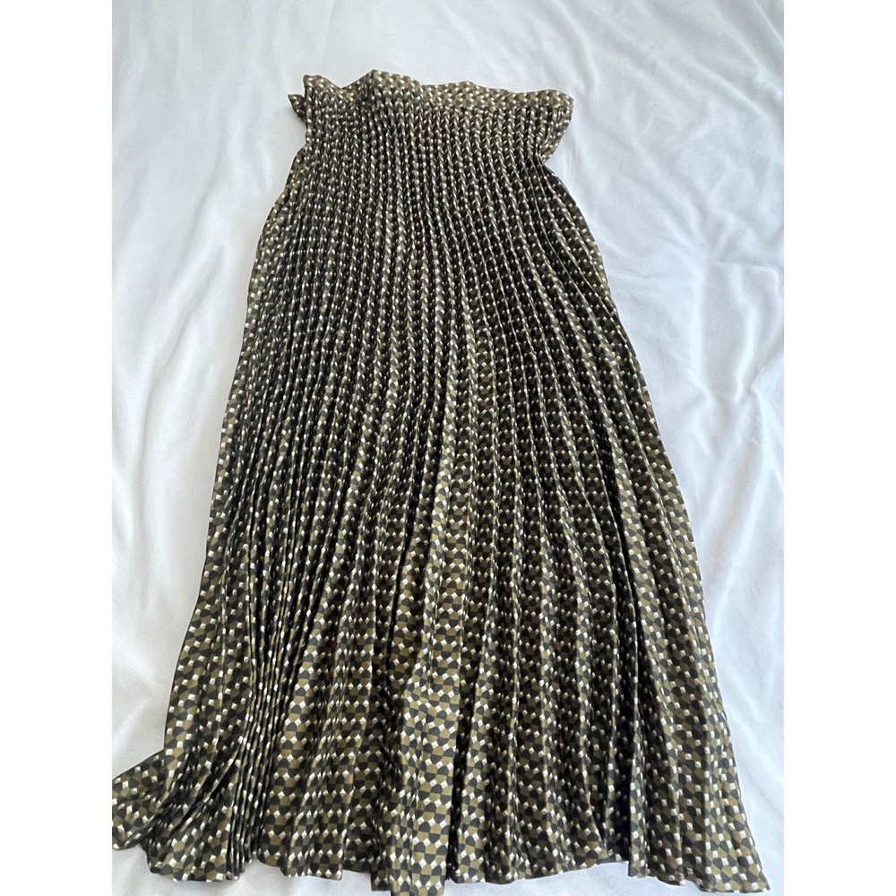 Banana Republic Pleated Midi Skirt Geometric Diamond Print Olive Green Black 8 - Picture 7 of 7
